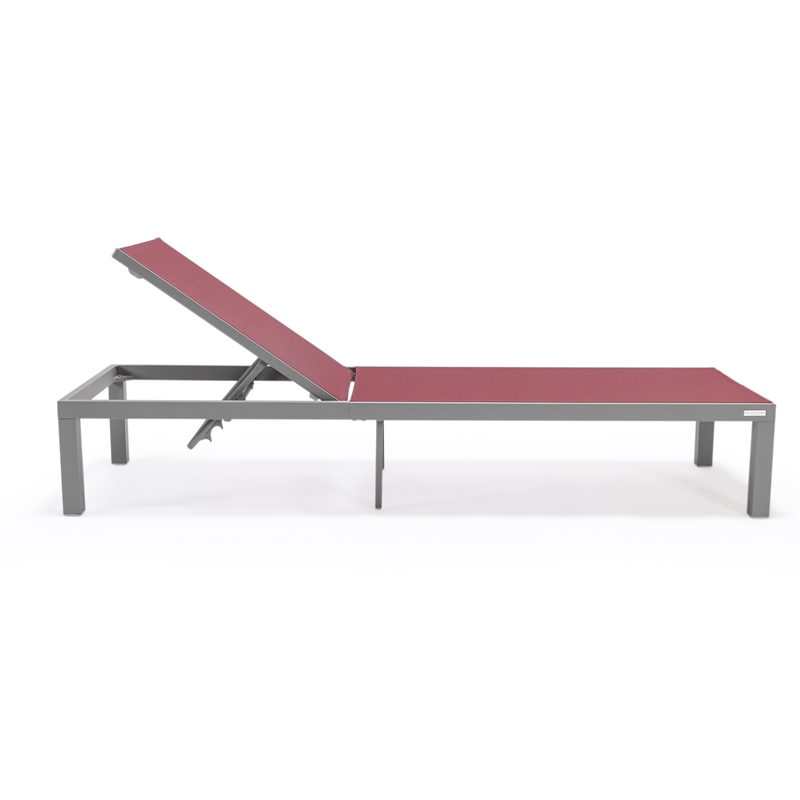 leisuremod marlin patio chaise lounge chair with black aluminum frame red