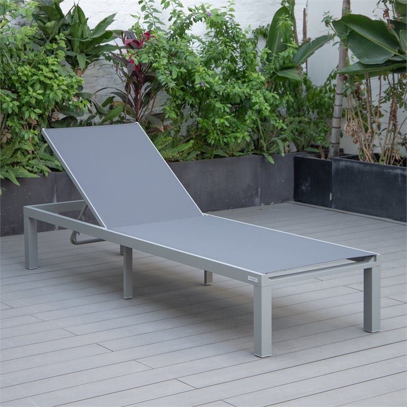 LeisureMod Marlin Patio Chaise Lounge Chair With Black Aluminum Frame Dark Gray