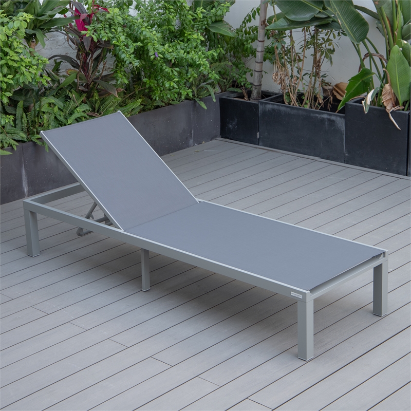 LeisureMod Marlin Patio Chaise Lounge Chair With Black Aluminum Frame Dark Gray