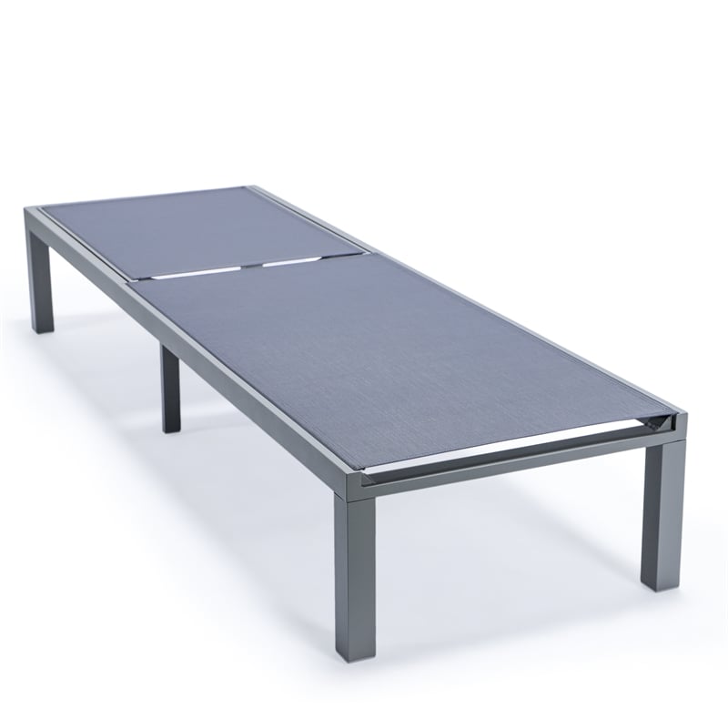 LeisureMod Marlin Patio Chaise Lounge Chair With Black Aluminum Frame Dark Gray