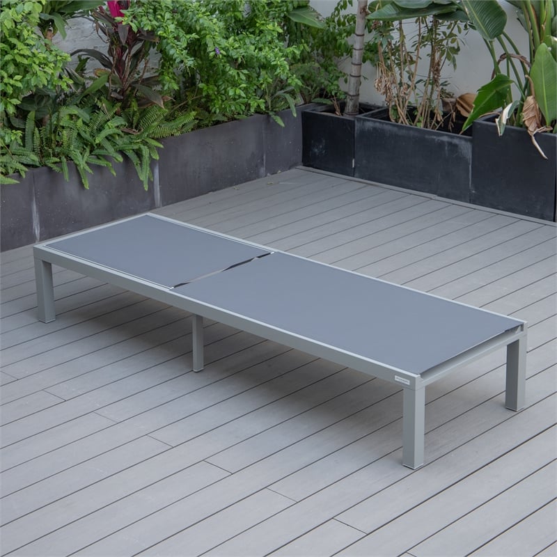 LeisureMod Marlin Patio Chaise Lounge Chair With Black Aluminum Frame Dark Gray