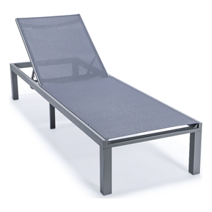 LeisureMod Marlin Patio Chaise Lounge Chair With Black Aluminum Frame Dark Gray
