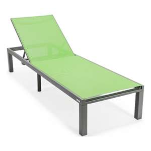 LeisureMod Marlin Patio Chaise Lounge Chair With Black Aluminum Frame Green