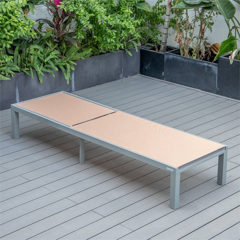 LeisureMod Marlin Patio Chaise Lounge Chair With Aluminum Frame Light Brown