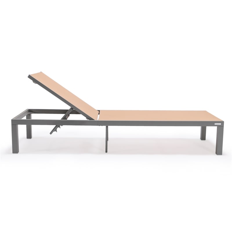 LeisureMod Marlin Patio Chaise Lounge Chair With Aluminum Frame Light Brown