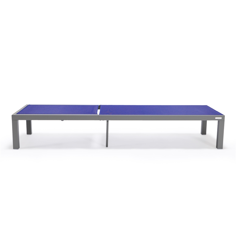 LeisureMod Marlin Patio Chaise Lounge Chair With Black Aluminum Frame Navy Blue