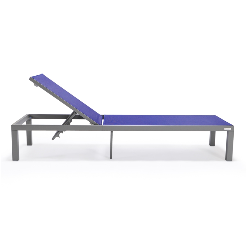 LeisureMod Marlin Patio Chaise Lounge Chair With Black Aluminum Frame Navy Blue