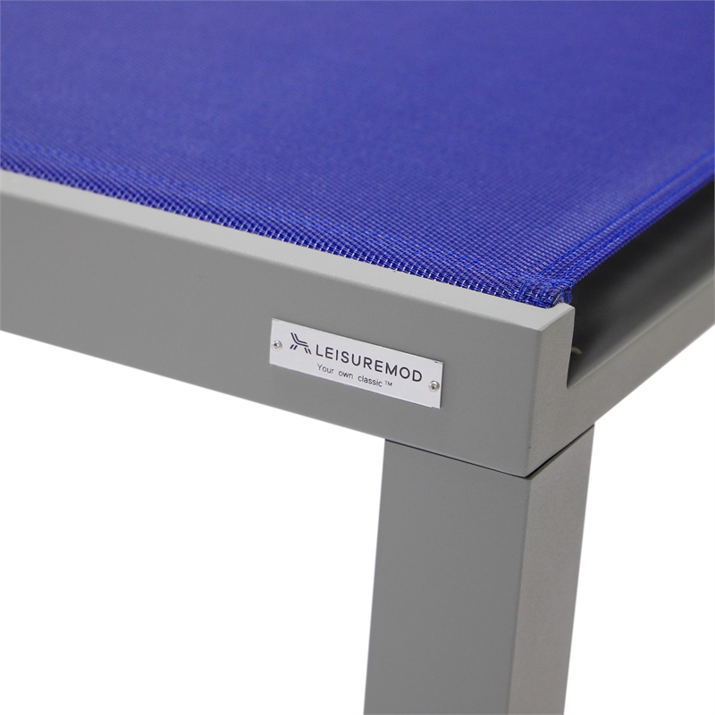 LeisureMod Marlin Patio Chaise Lounge Chair With Black Aluminum Frame Navy Blue