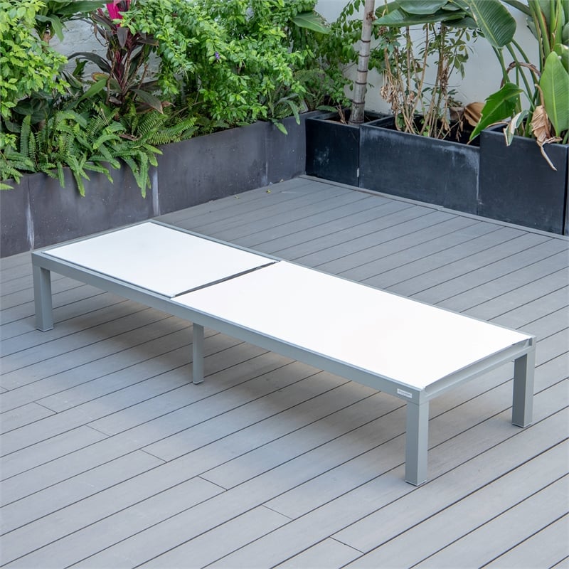 LeisureMod Marlin Patio Chaise Lounge Chair With Black Aluminum Frame White