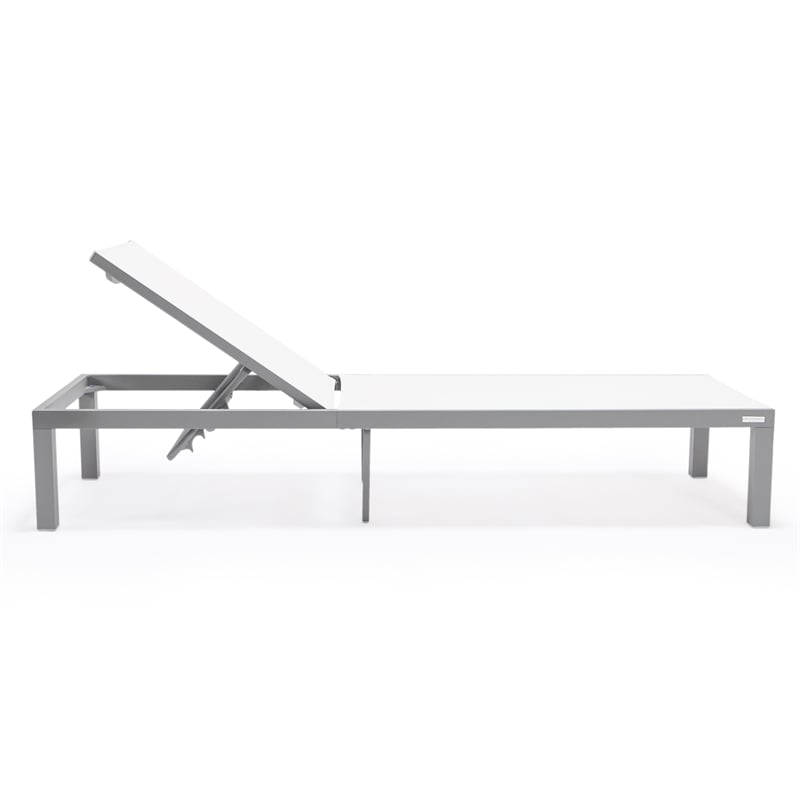 LeisureMod Marlin Patio Chaise Lounge Chair With Black Aluminum Frame White
