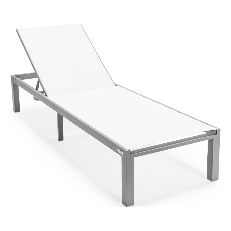 LeisureMod Marlin Patio Chaise Lounge Chair With Black Aluminum Frame White