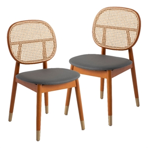 LeisureMod Holbeck Wicker Dining Chair with Wood Legs Set of 2 Gray