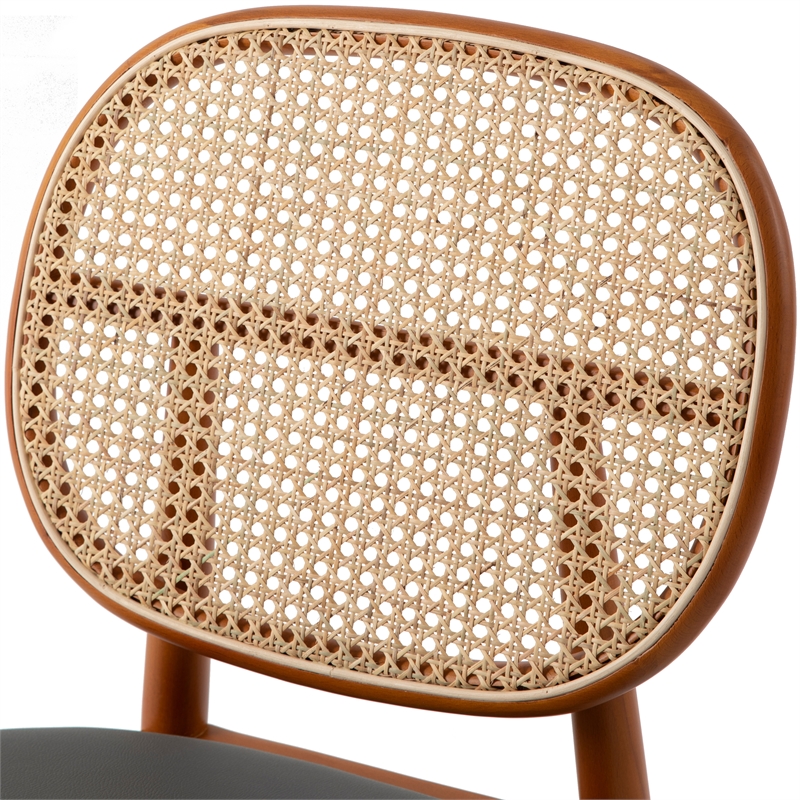 LeisureMod Holbeck Wicker Dining Chair with Wood Legs Set of 2 Gray