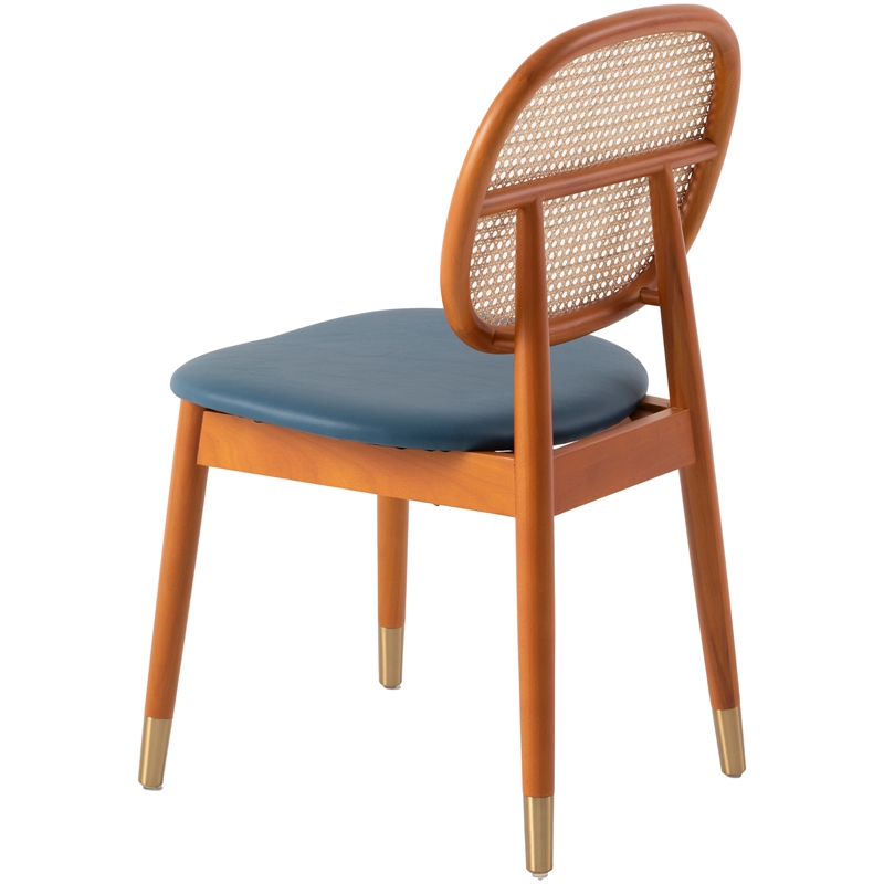 LeisureMod Holbeck Wicker Dining Chair with Wood Legs Set of 2 Navy Blue