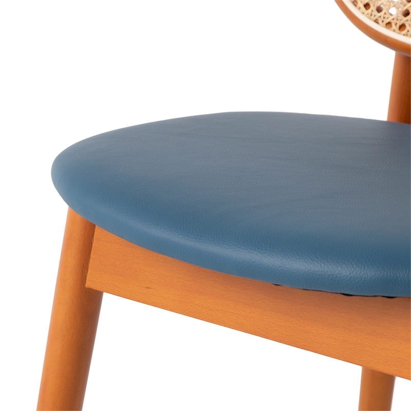 LeisureMod Holbeck Wicker Dining Chair with Wood Legs Set of 2 Navy Blue