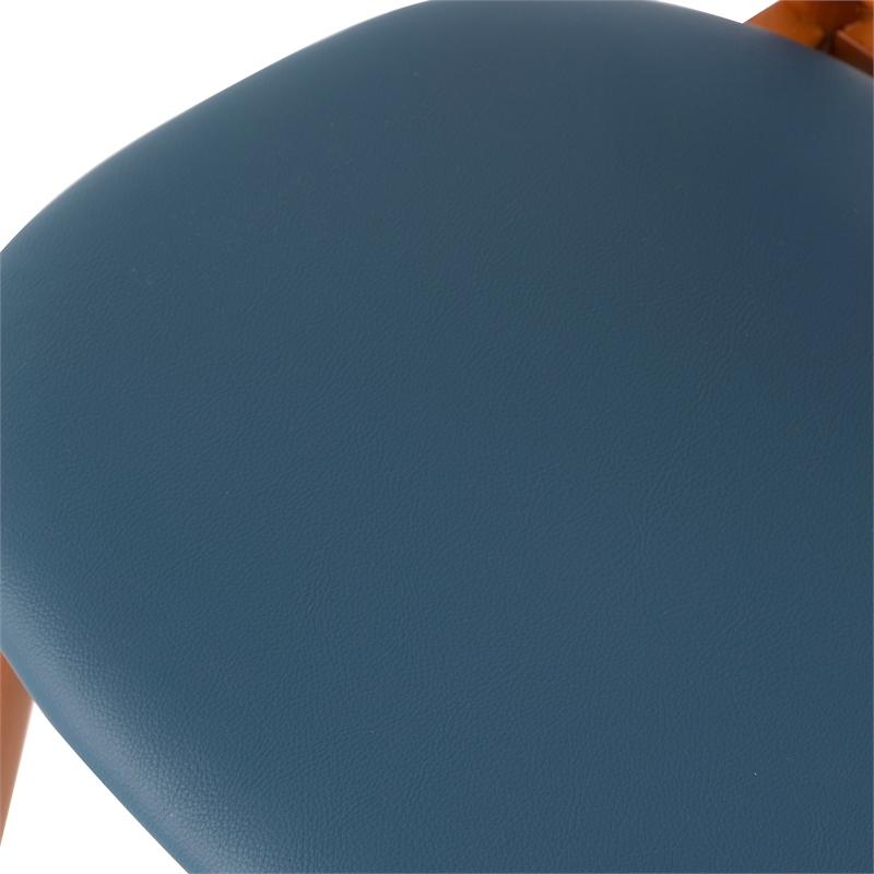 LeisureMod Holbeck Wicker Dining Chair with Wood Legs Set of 2 Navy Blue