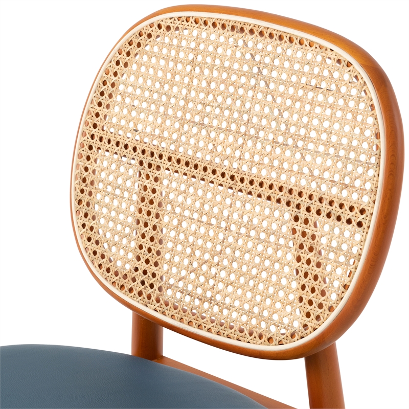 LeisureMod Holbeck Wicker Dining Chair with Wood Legs Set of 2 Navy Blue