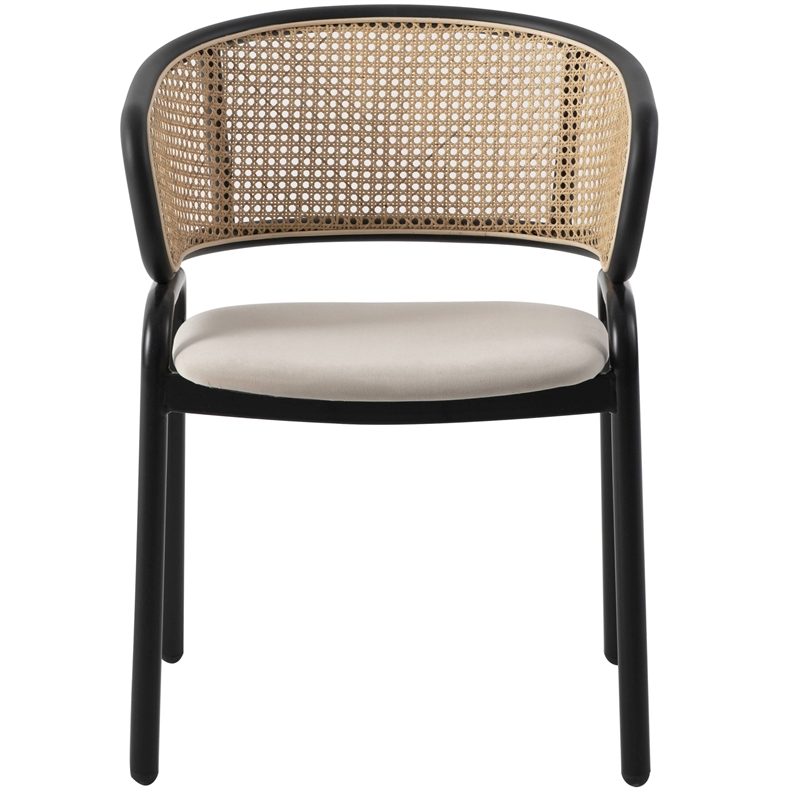 LeisureMod Ervilla Modern Dining Chair with Velvet Seat Set of 2 Beige