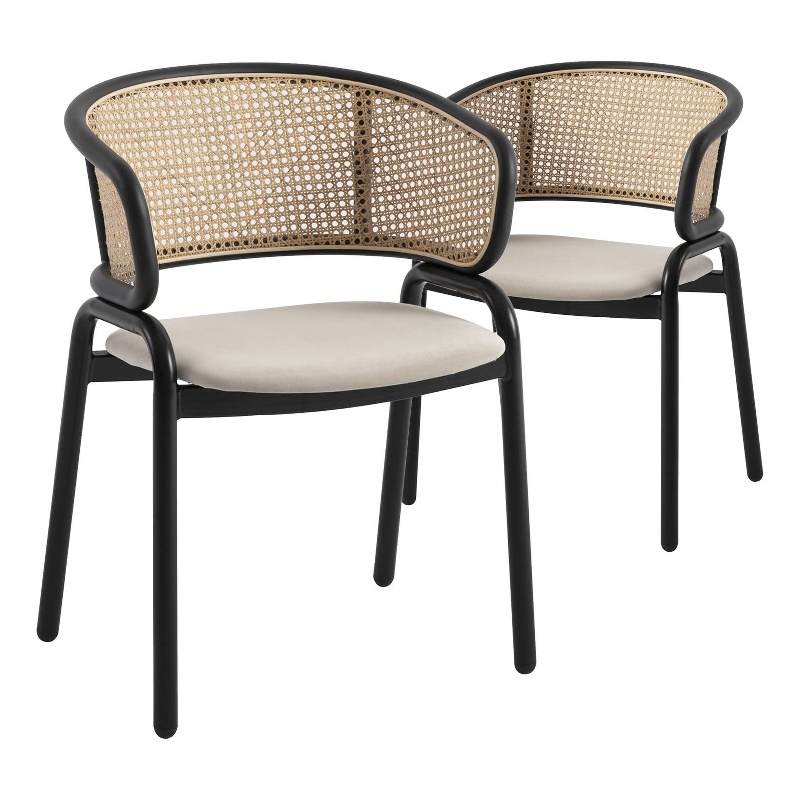 LeisureMod Ervilla Modern Dining Chair with Velvet Seat Set of 2 Beige