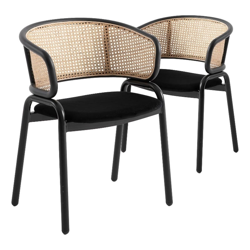 LeisureMod Ervilla Modern Dining Chair with Velvet Seat Set of 2 Black