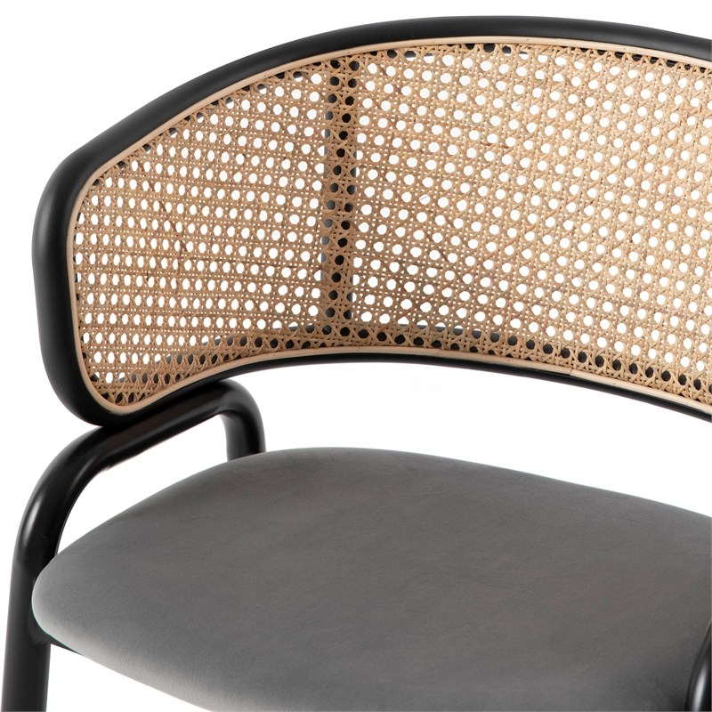 LeisureMod Ervilla Modern Dining Chair with Velvet Seat Set of 2 Gray