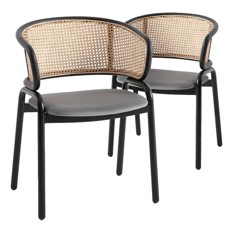 LeisureMod Ervilla Modern Dining Chair with Velvet Seat Set of 2 Gray