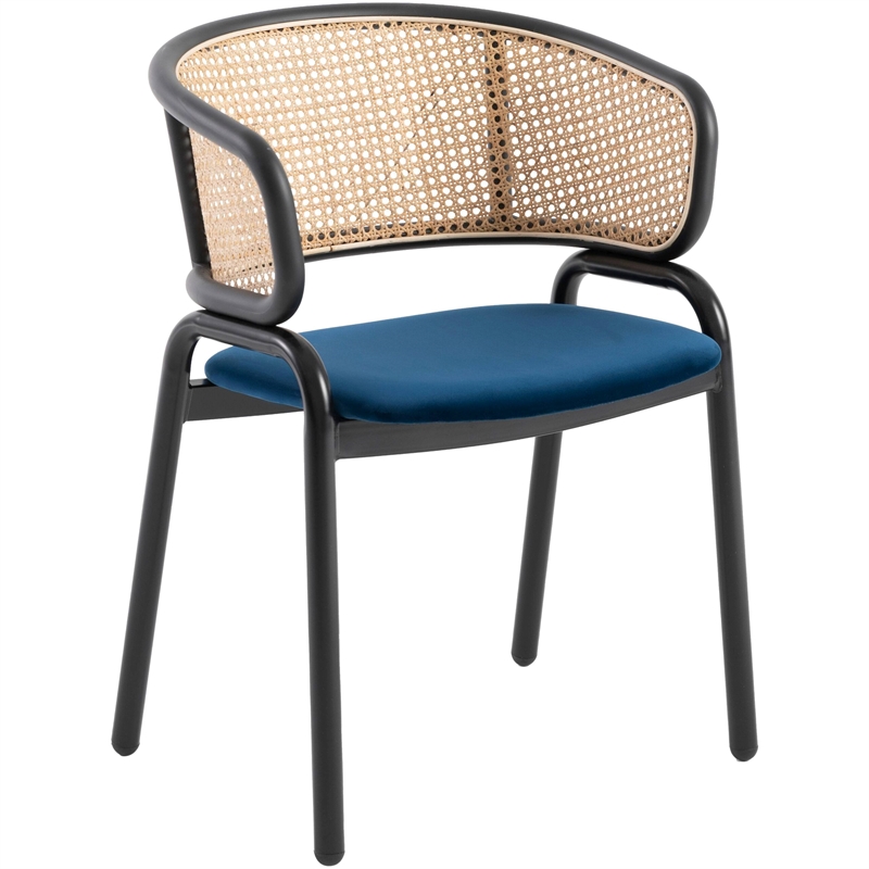 LeisureMod Ervilla Modern Dining Chair with Velvet Seat Set of 2 Navy Blue