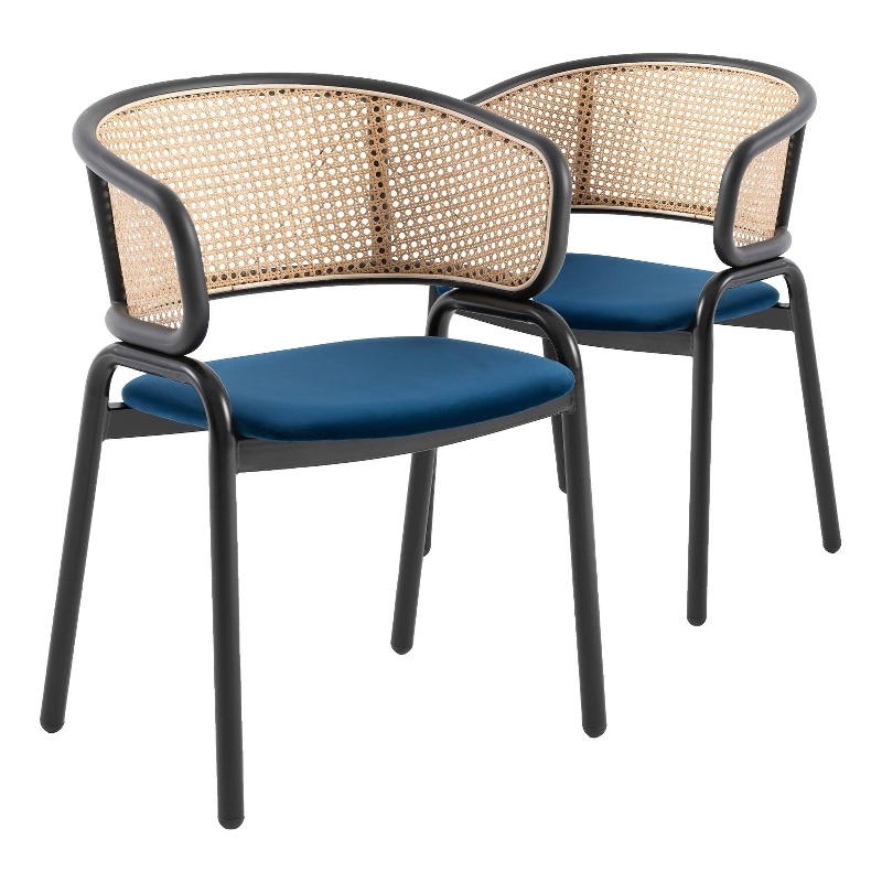 LeisureMod Ervilla Modern Dining Chair with Velvet Seat Set of 2 Navy Blue