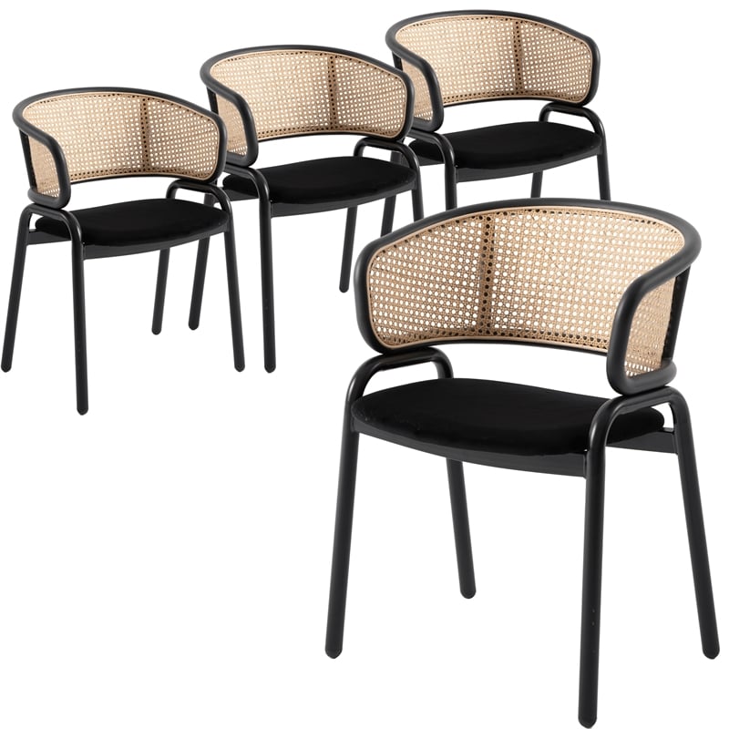 LeisureMod Ervilla Modern Dining Chair with Velvet Seat Set of 4 Black