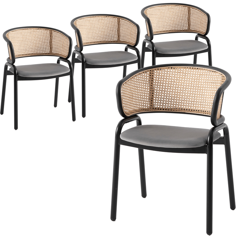 LeisureMod Ervilla Modern Dining Chair with Velvet Seat Set of 4 Gray