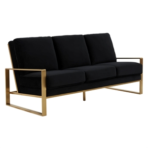 Leisuremod Jefferson Modern Design Velvet Sofa With Gold Frame Black