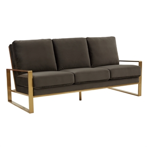 Leisuremod Jefferson Modern Design Velvet Sofa With Gold Frame Dark Gray