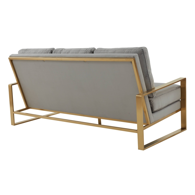 Leisuremod Jefferson Modern Design Velvet Sofa With Gold Frame Light Gray