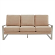 Leisuremod Jefferson Modern Design Velvet Sofa With Silver Frame Beige