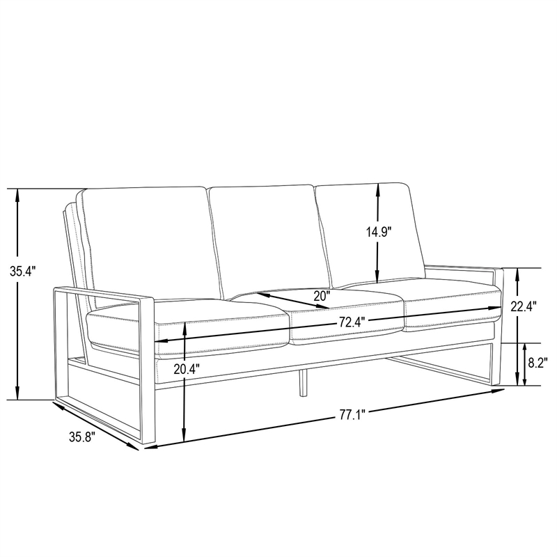 Leisuremod Jefferson Modern Design Velvet Sofa With Silver Frame Beige