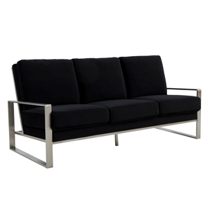Leisuremod Jefferson Modern Design Velvet Sofa With Silver Frame Black