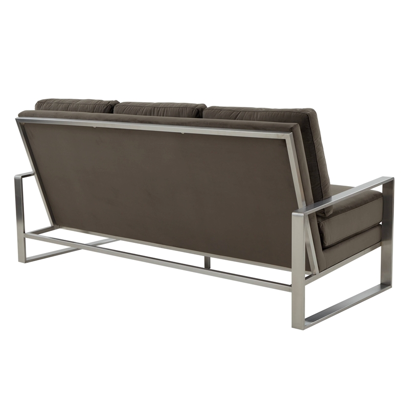 Leisuremod Jefferson Modern Design Velvet Sofa With Silver Frame Dark Gray