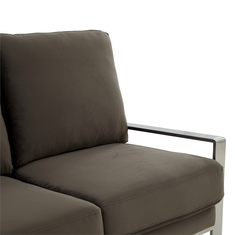 Leisuremod Jefferson Modern Design Velvet Sofa With Silver Frame Dark Gray