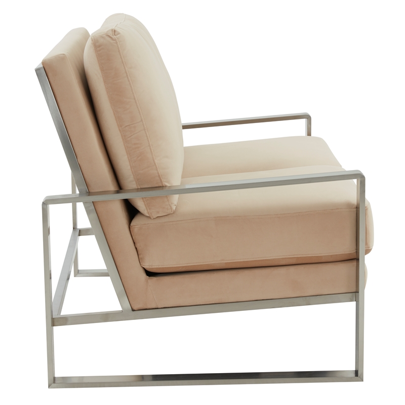 Leisuremod Jefferson Modern Design Velvet Loveseat With Silver Frame Beige
