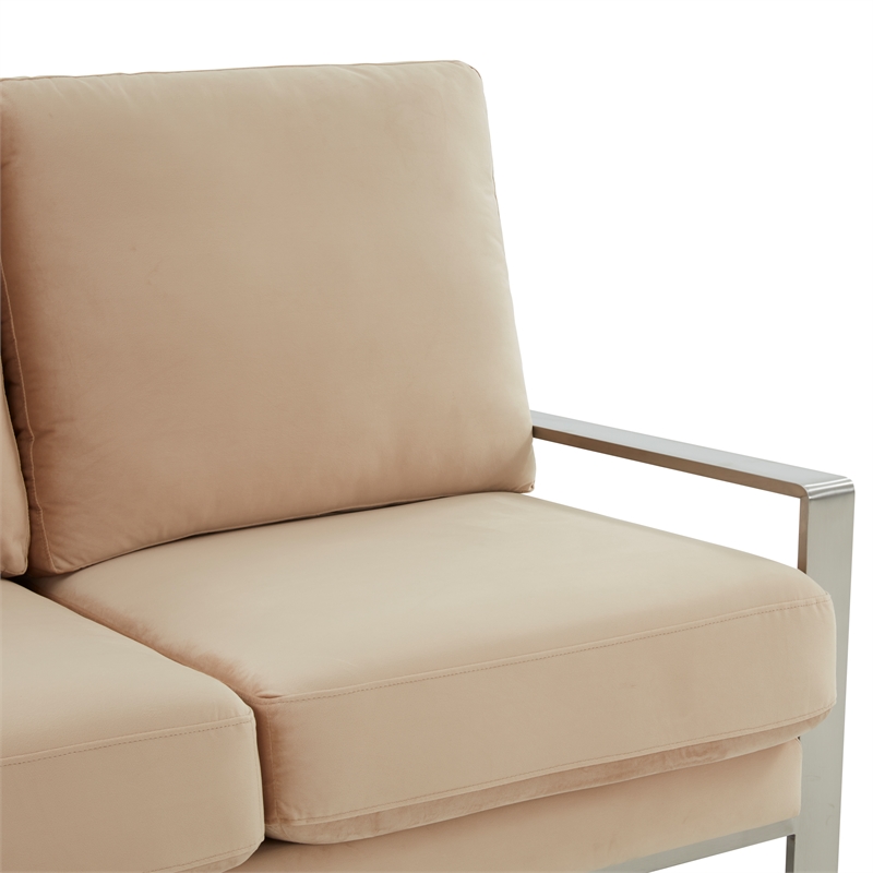 Leisuremod Jefferson Modern Design Velvet Loveseat With Silver Frame Beige