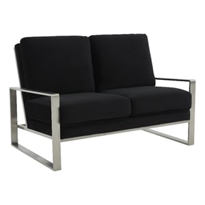 Leisuremod Jefferson Modern Design Velvet Loveseat With Silver Frame Black