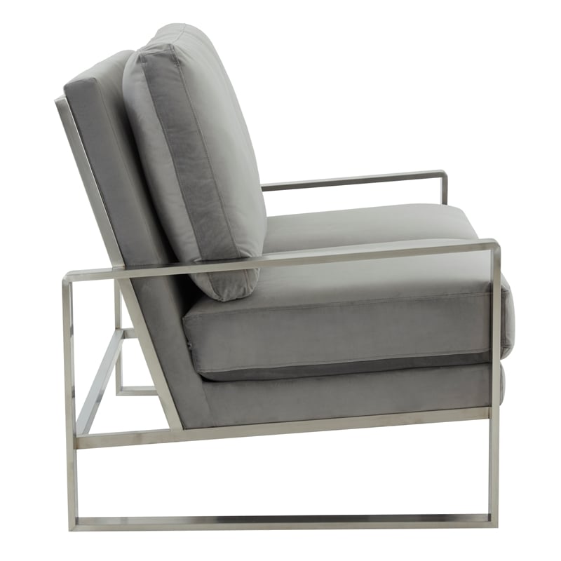 Leisuremod Jefferson Modern Design Velvet Loveseat With Silver Frame Light Gray
