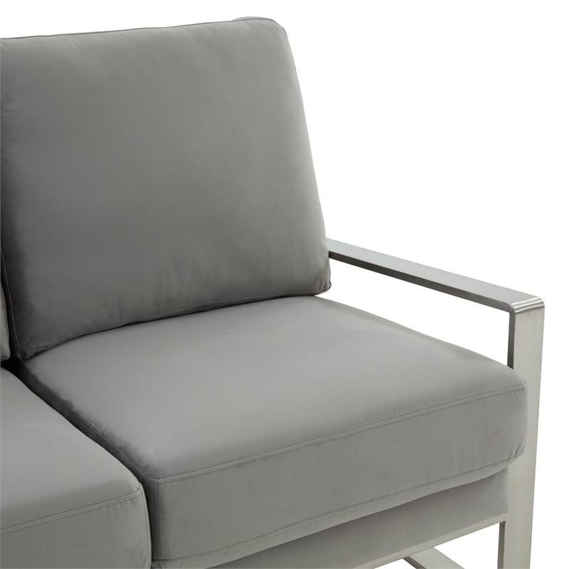 Leisuremod Jefferson Modern Design Velvet Loveseat With Silver Frame Light Gray