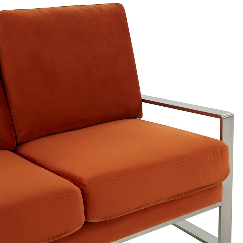 Leisuremod Jefferson Modern Design Velvet Loveseat With Silver Frame Orange