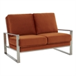 Leisuremod Jefferson Modern Design Velvet Loveseat With Silver Frame Orange
