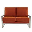 Leisuremod Jefferson Modern Design Velvet Loveseat With Silver Frame Orange
