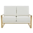 LeisureMod Jefferson Faux Leather Design Loveseat With Gold Frame White