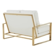 LeisureMod Jefferson Faux Leather Design Loveseat With Gold Frame White