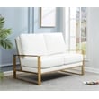 LeisureMod Jefferson Faux Leather Design Loveseat With Gold Frame White