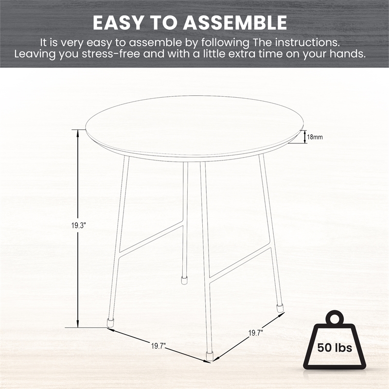 LeisureMod Rossmore Round Side Table With Wood Top and Black Frame Black